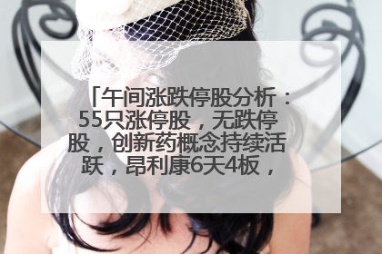 午间涨跌停股分析：55只涨停股，无跌停股，创新药概念持续活跃，昂利康6天4板，众生药业2连板